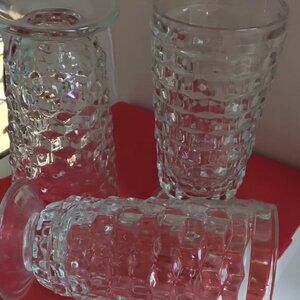 Vintage Crystal Fostoria American Cube Cubist Iced Tea Pedestal Glasses 6" Tall